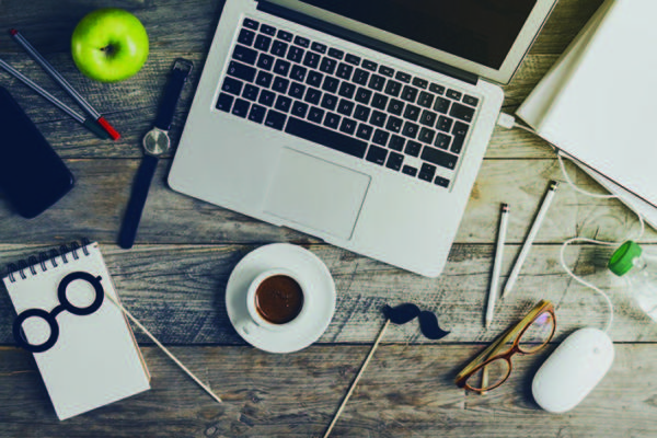 Working Space Business Freelance Concept Top View Above Flat Lay. Toning.
